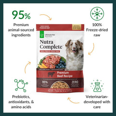 ULTIMATE PET NUTRITION Nutra Complete, 100% Freeze Dried Veterinarian Formulated Raw Dog Food with Antioxidants Prebiotics and Amino Acids (16 oz., Beef)