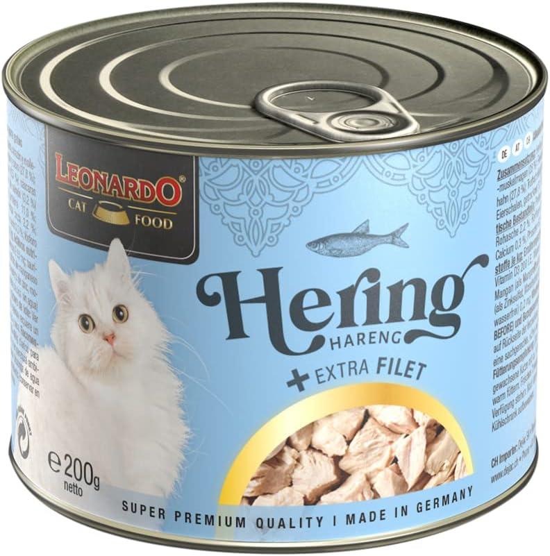 LEONARDO Herring + Extra Fillet | [6 x 200 g] With Turkey | Wet Cat Food | Grain-Free With High Meat Content