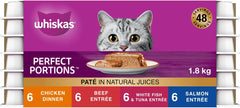 WHISKAS Perfect Portions Adult Wet Cat Food - Chicken, Beef, Whitefish and Tuna, Salmon, 75g Trays (24 pack)
