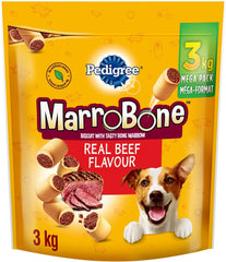 PEDIGREE Marrobone Adult Dog Treats – Real Beef Flavour with Real Bone Marrow - Vitamins Enriched – 3KG Pouch
