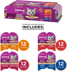 WHISKAS Perfect Portions Adult Wet Cat Food - Chicken, Beef, Whitefish and Tuna, Salmon, 75g Trays (24 pack)