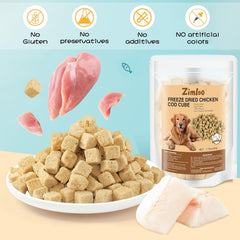 Freeze Dried Chicken Cod Pet Treats, High Protein Pet Food for Dogs Cats, Healthy Limited Ingredient Chicken Cod Fish Cube