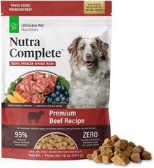 ULTIMATE PET NUTRITION Nutra Complete, 100% Freeze Dried Veterinarian Formulated Raw Dog Food with Antioxidants Prebiotics and Amino Acids (16 oz., Beef)