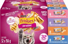 Friskies Shredded Wet Cat Food, Poultry & Fish Combo Variety Pack 4 Flavours - 156 g Can (32 Pack)