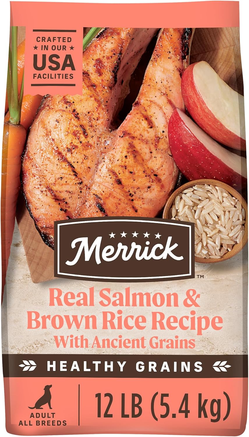 Merrick Healthy Grains Dry Dog Food, Real Salmon and Brown Rice Ancient Grains - 12 lb (5.44 kg) Bag (1 Pack)