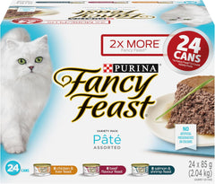 Fancy Feast Wet Cat Food, Pate Assorted Variety Pack 3 Flavours - 85 g Can (24 Pack)