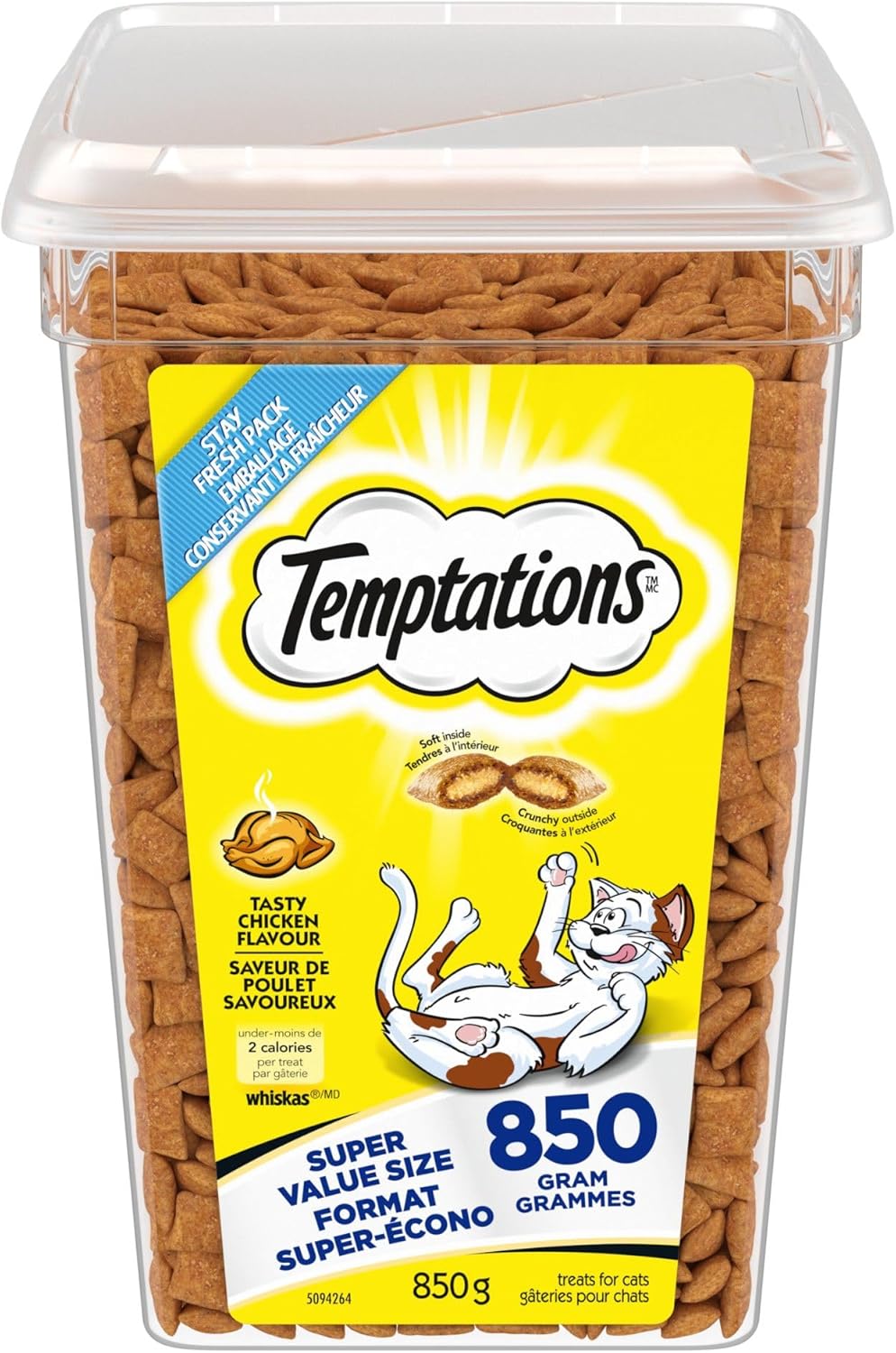 TEMPTATIONS Adult Cat Treats Tasty Chicken Flavour, 850g Tub