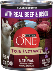 Purina ONE Classic Ground True Instinct Wet Dog Food, Beef & Bison - 368 g Can (12 Pack)