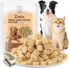 Freeze Dried Chicken Cod Pet Treats, High Protein Pet Food for Dogs Cats, Healthy Limited Ingredient Chicken Cod Fish Cube