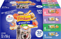 Friskies Greatest Hits Wet Cat Food, Pate Variety Pack 4 Flavours - 156 g Can (32 Pack)