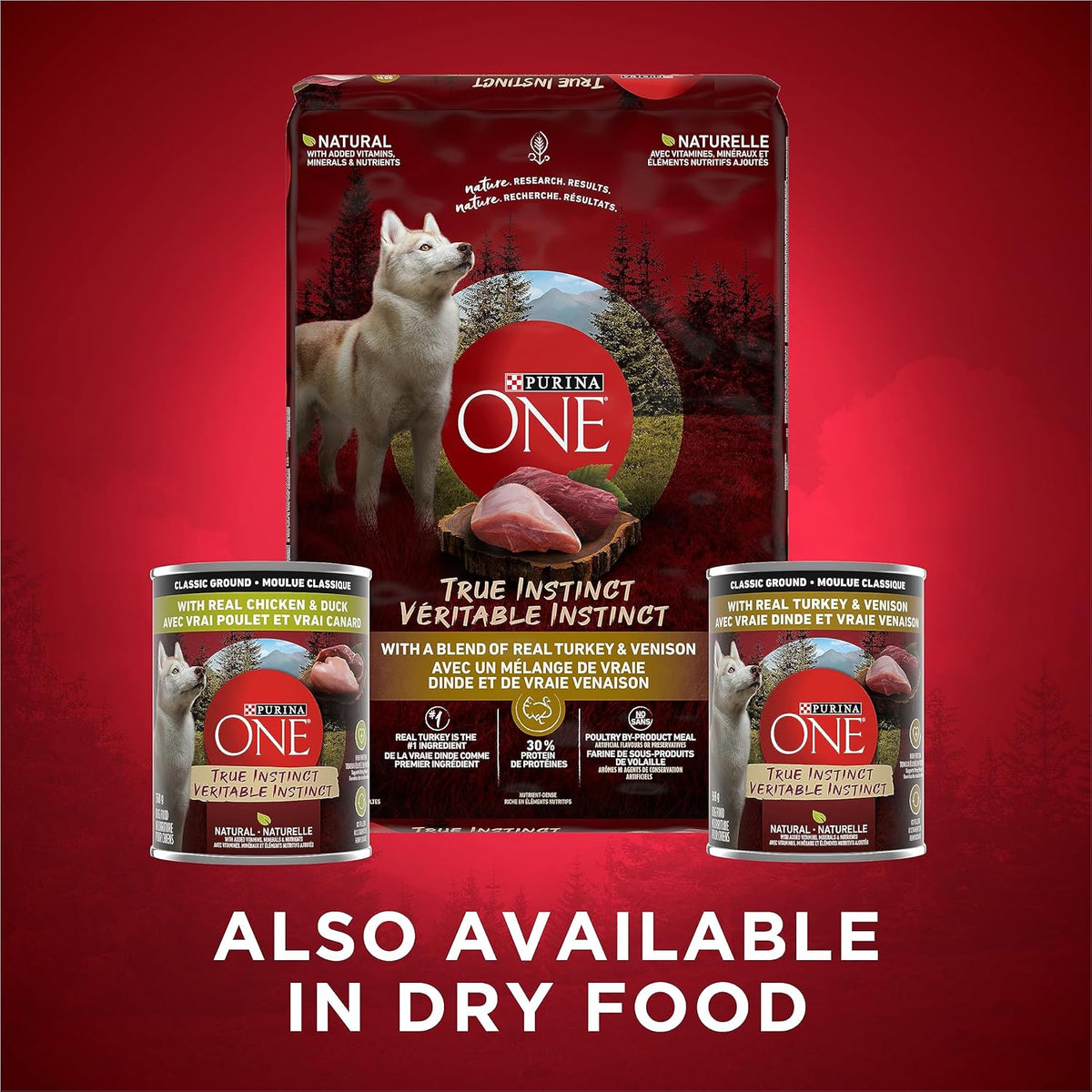 Purina ONE Classic Ground True Instinct Wet Dog Food, Variety Pack 2 Flavours - 368 g Can (6 Pack)