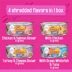 Friskies Shredded Wet Cat Food, Poultry & Fish Combo Variety Pack 4 Flavours - 156 g Can (32 Pack)
