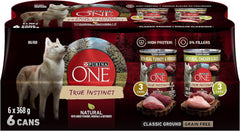 Purina ONE Classic Ground True Instinct Wet Dog Food, Variety Pack 2 Flavours - 368 g Can (6 Pack)